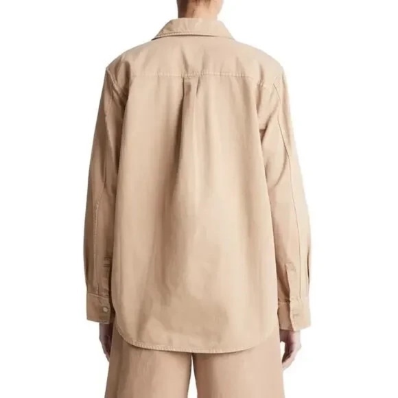 Vince Women's Twill Cotton Button Up Relaxed Shirt in Camel - Picture 2 of 9